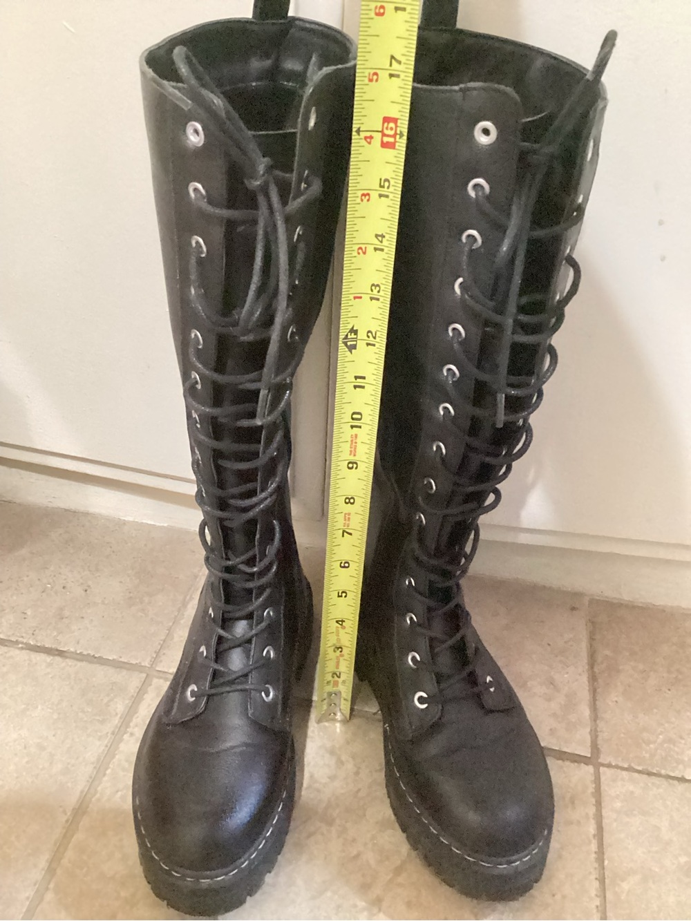 Sugar Black Lace-Up Knee-High Combat Boots